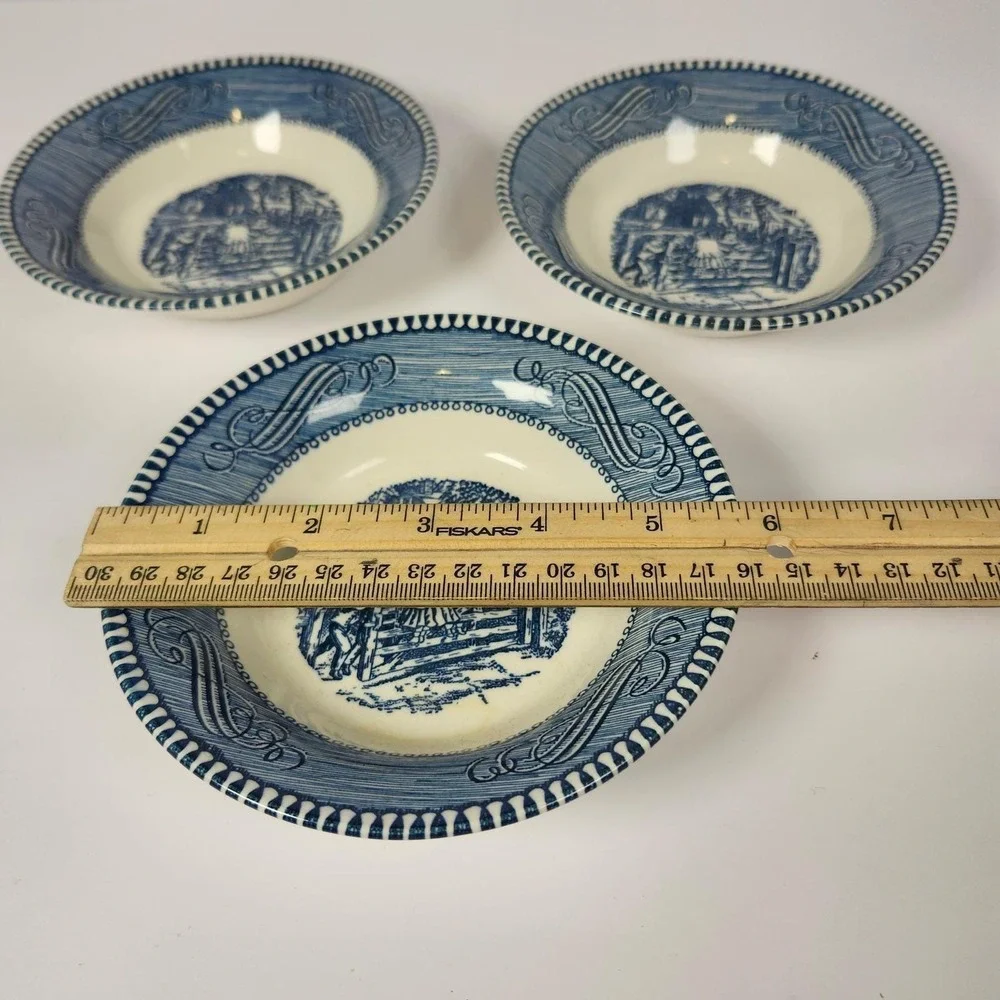 Royal‎ China Currier and Ives Blue White Plates Soup Bowls 12pcs Set Made in USA